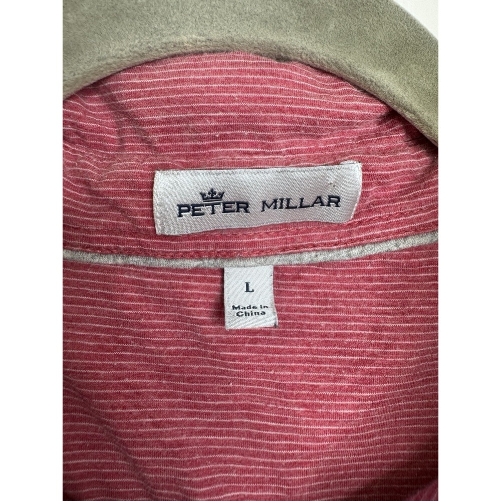 Peter Millar Polo Shirt Mens Large Pink Striped Pima Cotton Silk Golf Casual - Picture 3 of 8